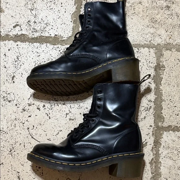 Dr. Martens Clemency Black Heeled Lace up Boots Smooth Leather Size 7 - Picture 11 of 14